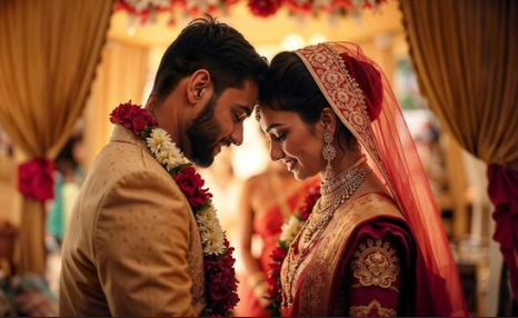 Bride and groom at the mandap during the wedding ceremony